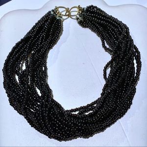 Black Multi-Strand Beaded Necklace 18.5" long